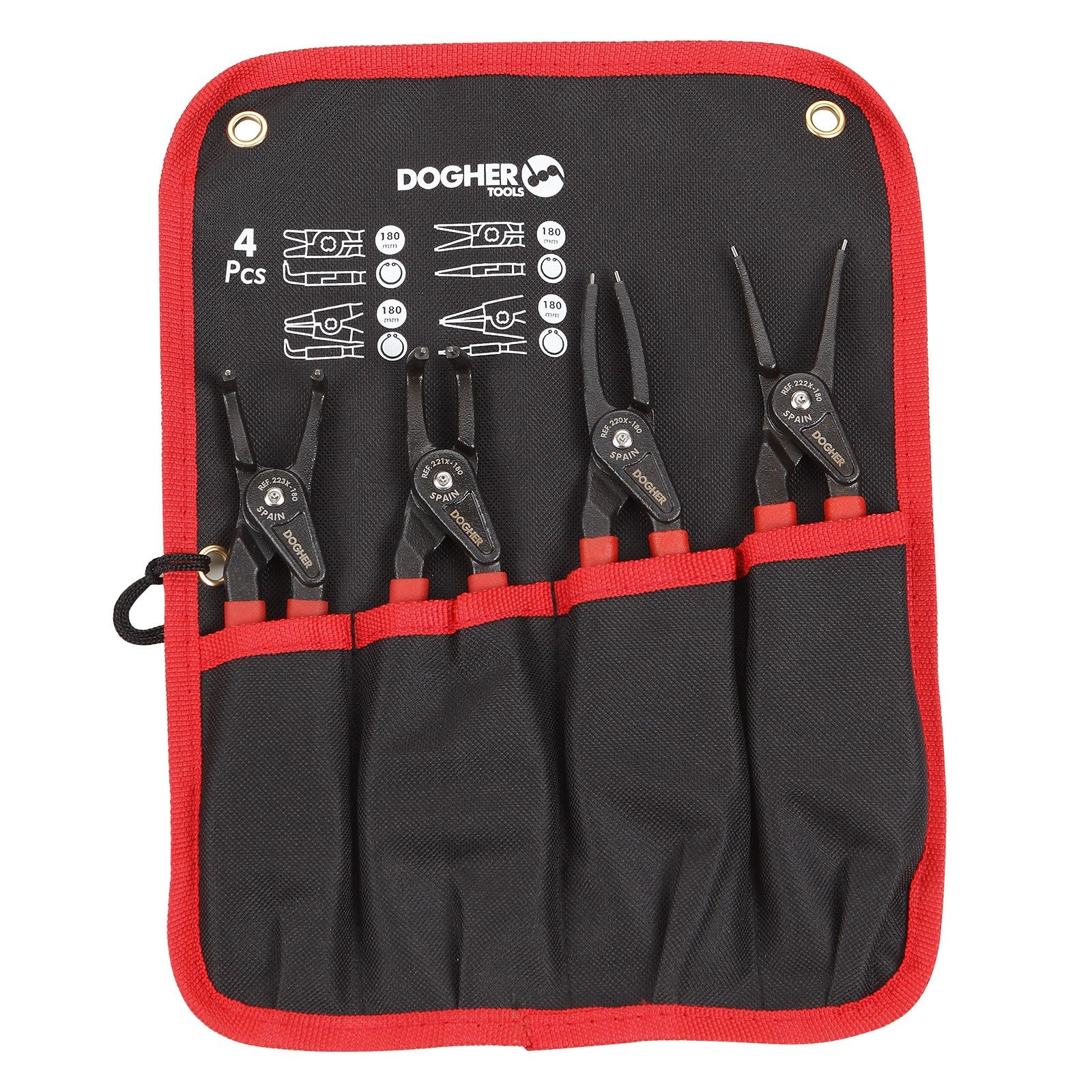 Dogher 220X-001 - Juego 4 Alicates Seeger Pro 180mm en Estuche de Nylon