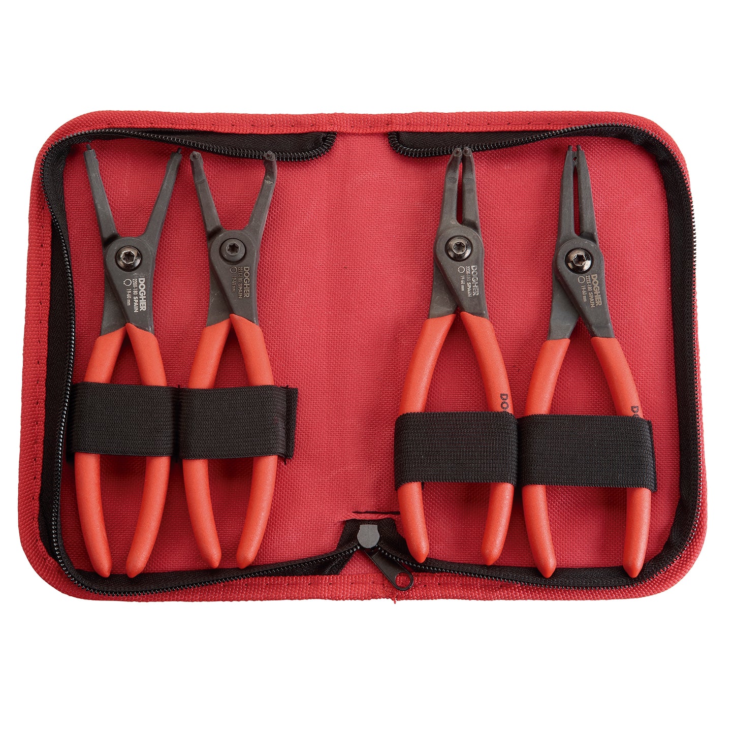 Dogher 220X-002 - Juego 4 Alicates Seeger Pro 180mm en Estuche de Cremallera