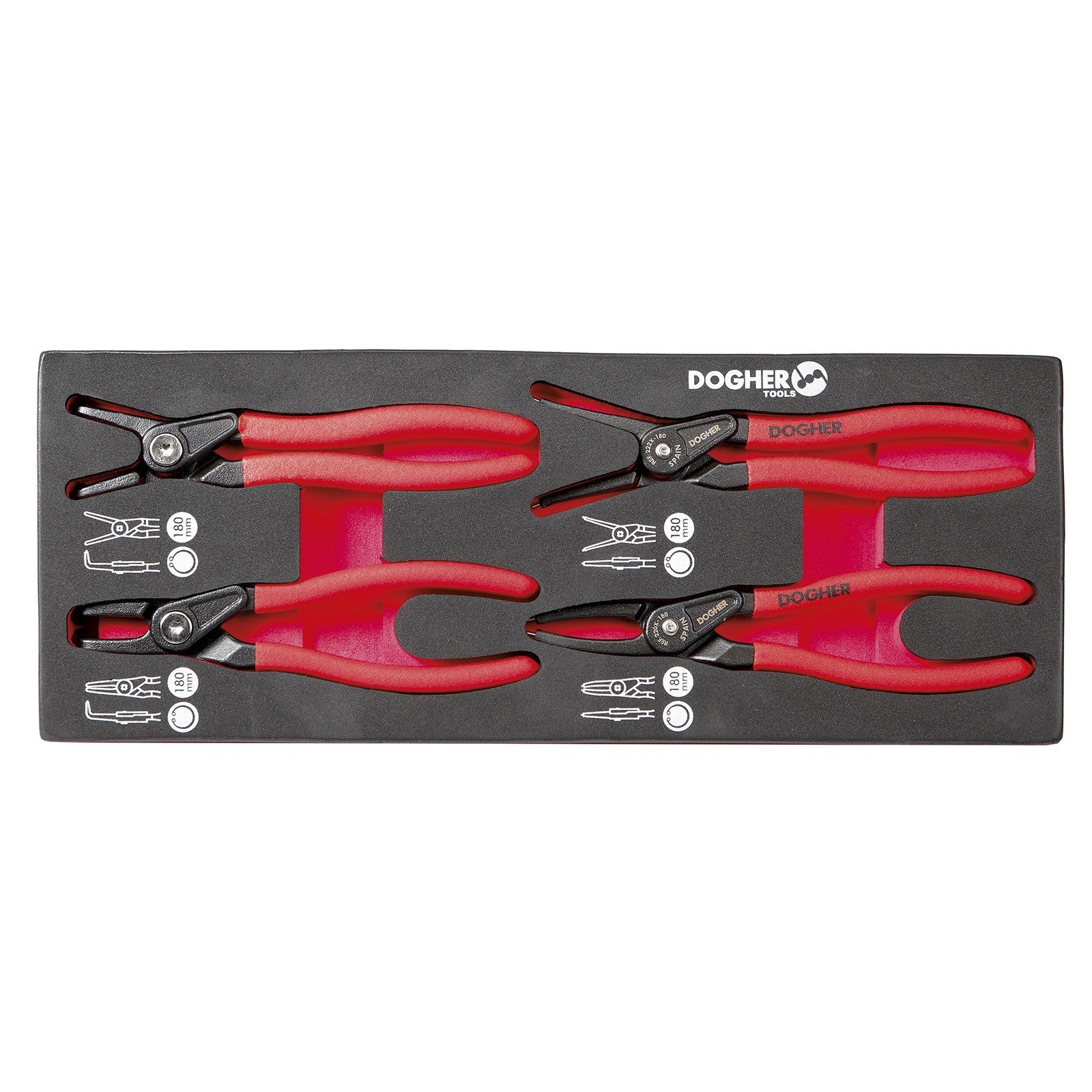 Dogher 220x-080 - Bandeja Combinable 1/4 - 4 Alicates Seeger Pro 180 mm