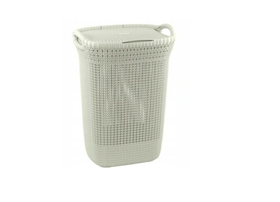 Curver Hamper- Baúl para la Colada 57L, Cesto de Ropa, 45x34xH61 cm, Acabado Knit, Blanco Oasis