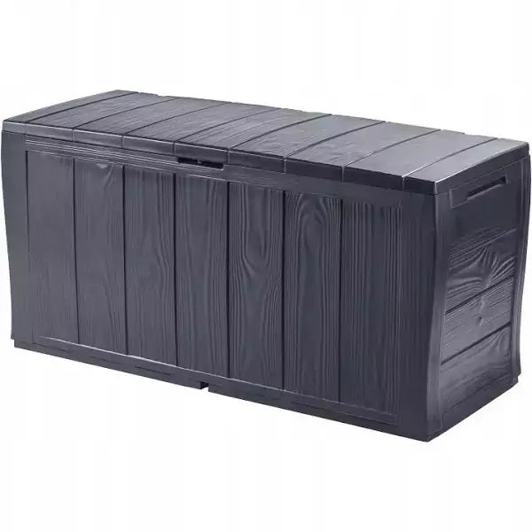 Keter Baúl de resina de paneles con efecto madera, con ruedas, con cerradura, 117 x 45 x 57,5 cm, 270 Lt, Gris Grafito