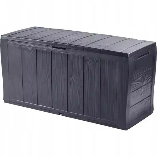 Keter Baúl de resina de paneles con efecto madera, con ruedas, con cerradura, 117 x 45 x 57,5 cm, 270 Lt, Gris Grafito