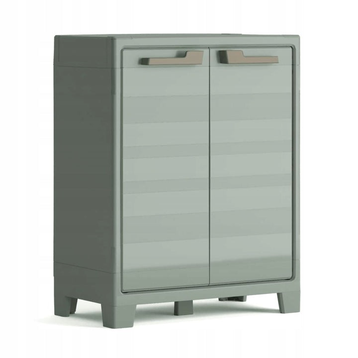 Keter Armario Planet Outdoor Bajo|Almacenaje Interior y Exterior|Resina|Resistente al Agua con 2 Puertas y 2 Baldas Regulables en Altura|Color Verde|80 x 44 x 100 cm