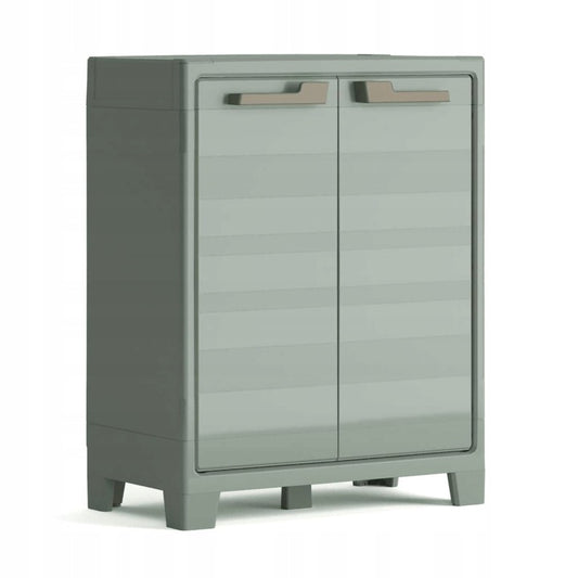 Keter Armario Planet Outdoor Bajo|Almacenaje Interior y Exterior|Resina|Resistente al Agua con 2 Puertas y 2 Baldas Regulables en Altura|Color Verde|80 x 44 x 100 cm