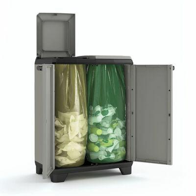Keter | Papelera de clasificación Planet - Plástico Reciclado, Gris/Negro, Basura de clasificación, 680x390x920 mm