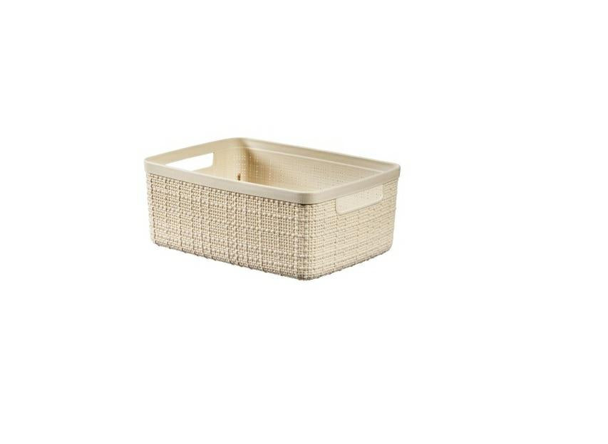 Curver Juliet- Cesta Rectangular Pequeña 5L, Almacenaje, Ordenación; 100% plástico Reciclado, Acabado Yute, 27x20x11 cm, Blanco