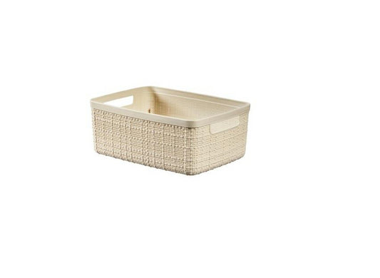 Curver Juliet- Cesta Rectangular Pequeña 5L, Almacenaje, Ordenación; 100% plástico Reciclado, Acabado Yute, 27x20x11 cm, Blanco