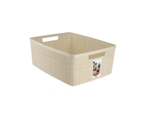 Curver Juliet- Cesta Rectangular Mediana 12L, Almacenaje, Ordenación; 100% plástico Reciclado, Acabado Yute, 28,2x36,2x14,5, Blanco