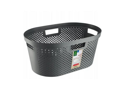 Curver Inifinity- Cesta de Colada 40L, Cesto de Ropa, 59x38x27 cm, 100% Material Reciclado, Gris Oscuro