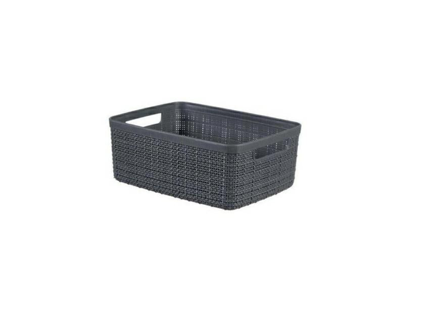 Curver Juliet- Cesta Rectangular Pequeña 5L, Almacenaje, Ordenación; 100% plástico Reciclado, Acabado Yute,27x20x11 cm, Gris Oscuro