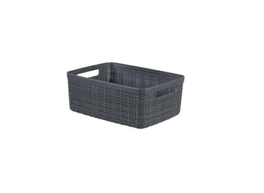 Curver Juliet- Cesta Rectangular Pequeña 5L, Almacenaje, Ordenación; 100% plástico Reciclado, Acabado Yute,27x20x11 cm, Gris Oscuro