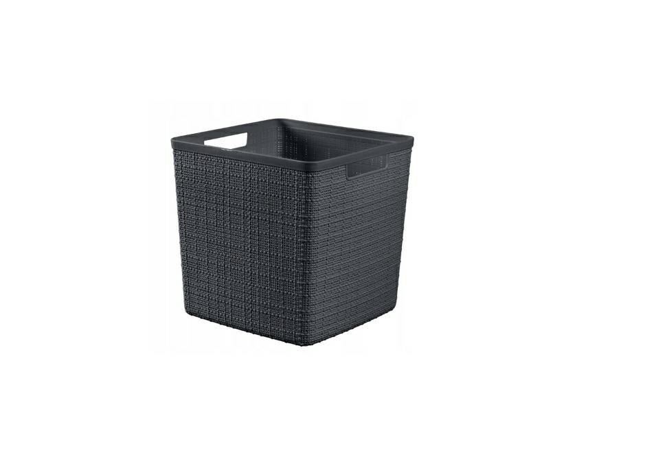 Curver Juliet- Cesta Rectangular Cubo 17L, Almacenaje, Ordenación; 100% plástico Reciclado, Acabado Yute, 28x28xH27 cm, Gris Oscuro