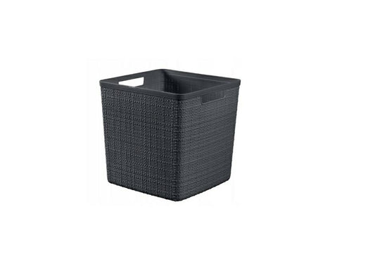 Curver Juliet- Cesta Rectangular Cubo 17L, Almacenaje, Ordenación; 100% plástico Reciclado, Acabado Yute, 28x28xH27 cm, Gris Oscuro