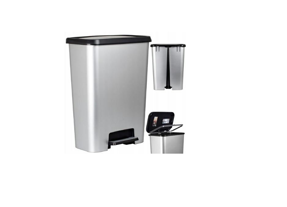 Curver Compatta Cubo de basura con pedal, 50 l de capacidad, color inox