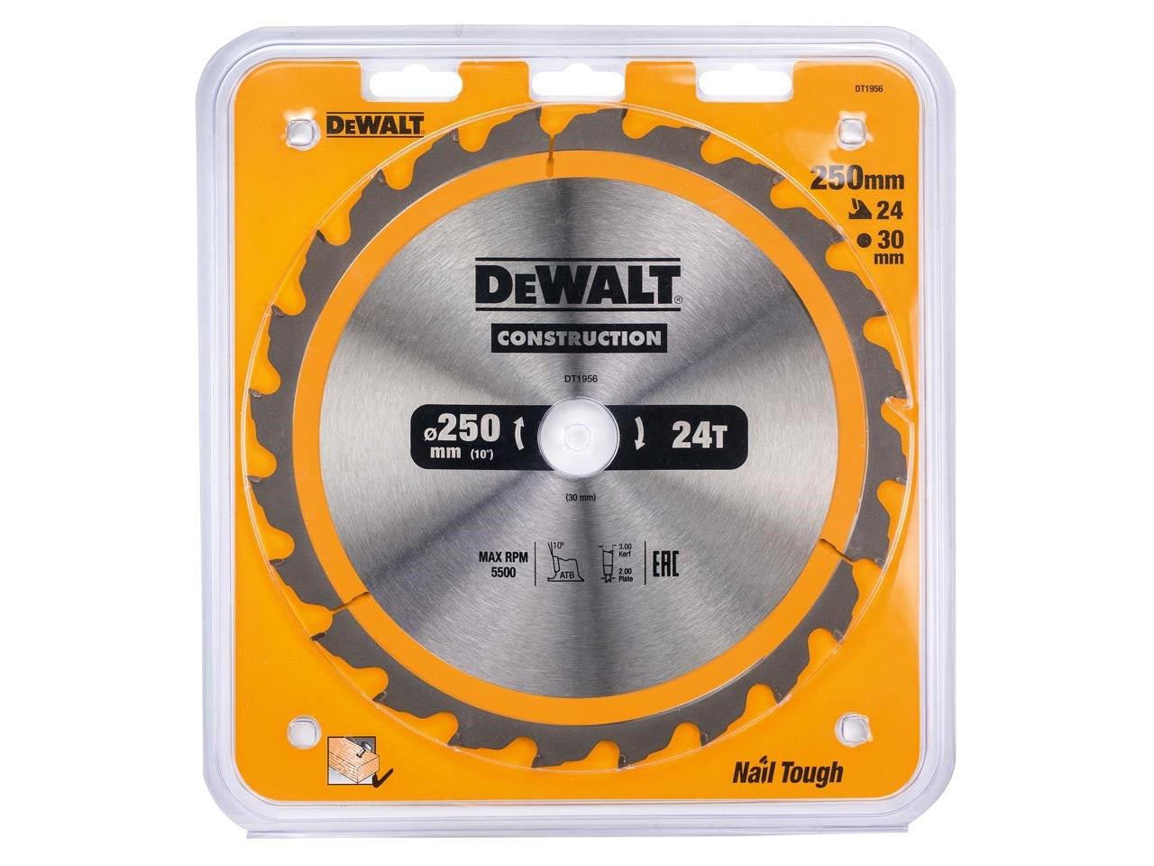 DEWALT Hoja de Sierra Circular 250 mm x 30 mm 24T Nail Tough Carbide, DT1956-QZ