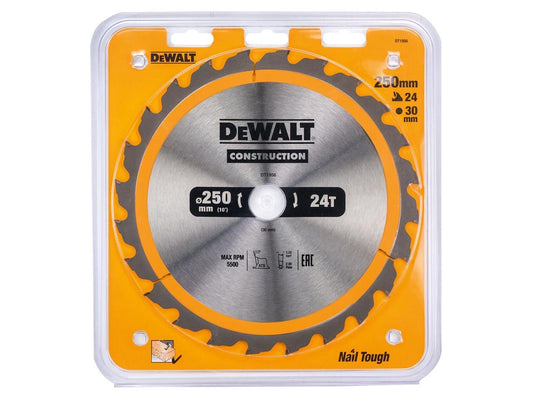 DEWALT Hoja de Sierra Circular 250 mm x 30 mm 24T Nail Tough Carbide, DT1956-QZ