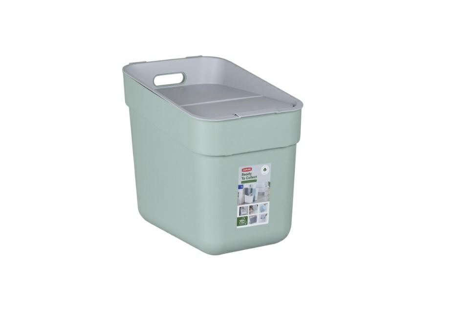 Curver - Cubo de basura y reciclaje Ready To Collect 20L, Con soporte para pared o puerta, Ideal para Cocina o cuarto de baño, 100% reciclado, Color verde
