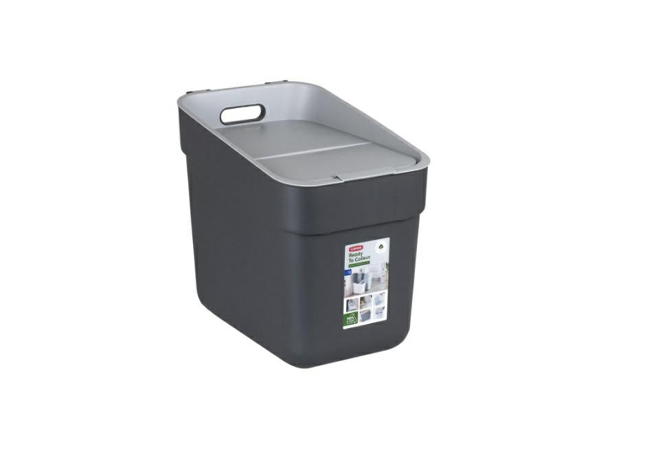 Curver - Cubo de basura y reciclaje Ready To Collect 20L, Con soporte para pared o puerta, Ideal para Cocina o cuarto de baño, 100% reciclado, Color gris