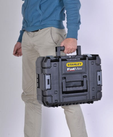 STANLEY FATMAX Maleta multiuso PRO-STACK II, Resistente, Cuerpo de Polipropileno, Cierres Metálicos Anticorrosión, Bandeja de Espuma Modular, Apilable, Volumen 13.5L, FMST1-71966