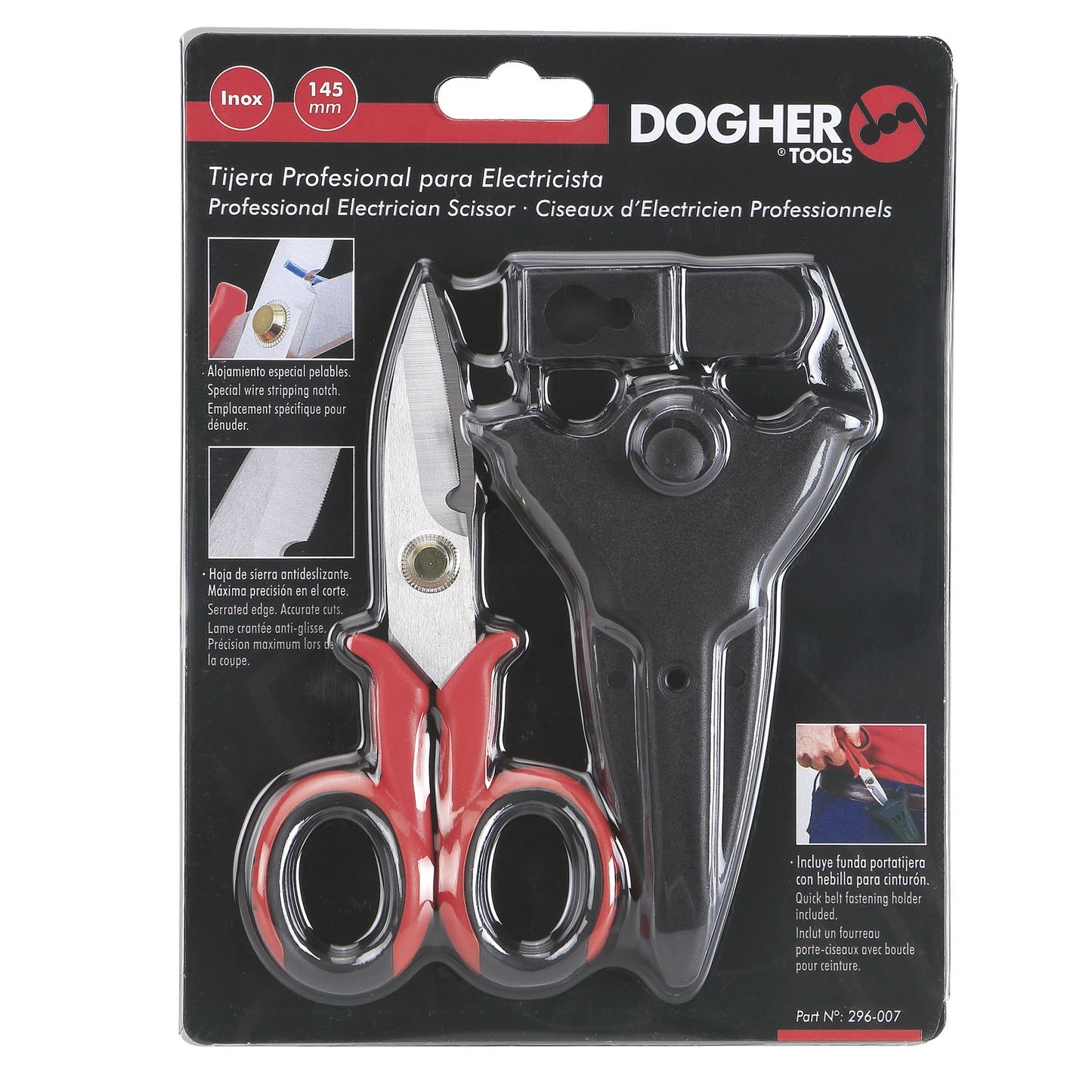 Dogher 296-007 - Tijera Profesional para Electricista + Funda 145mm