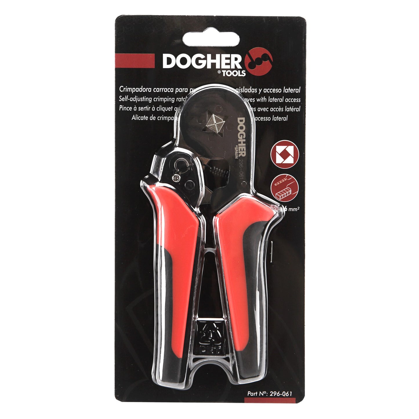 Dogher 296-061 - Crimpadora Carraca para Punteras Huecas Aisladas y Acceso Lateral