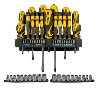 STANLEY Set de 57 Piezas, Destornilladores y Puntas de Destornillador de 25 mm, Juego de Vasos, Mangos Blandos Grandes, Hoja de Acero, Montable en Pared, STHT0-62143