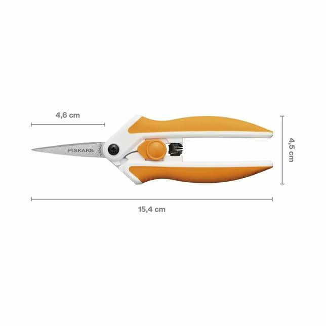 Fiskars Tijeras para tejidos Softgrip, Con micropunta, Longitud: 15 cm, Hoja de acero inoxidable/Mangos de plástico, Blanco/Gris, Easy Action, 1070029