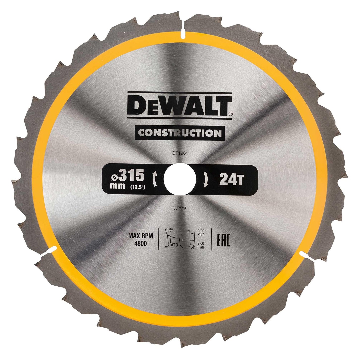DeWalt DT1961-QZ - Hoja para sierra circular estacionaria, 315 x 30 mm, 24D ATB +20º