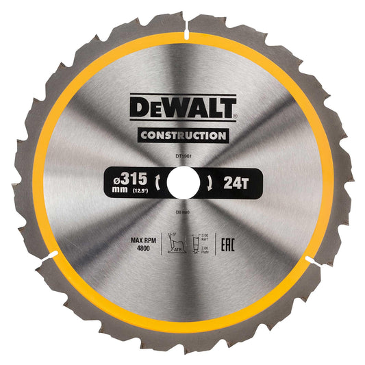 DeWalt DT1961-QZ - Hoja para sierra circular estacionaria, 315 x 30 mm, 24D ATB +20º