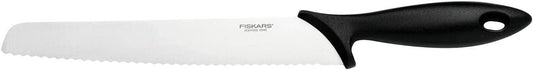 Fiskars Cuchillo para pan con filo dentado, Essential, plástico/acero inoxidable, longitud de la hoja: 23 cm, negro/plateado, 1065564