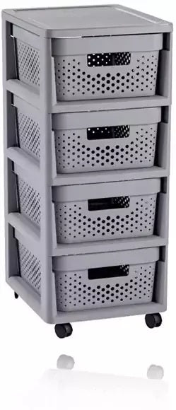 Curver Infinity - Estanteria con ruedas 4 x 11 L, cajas caladas, gris claro