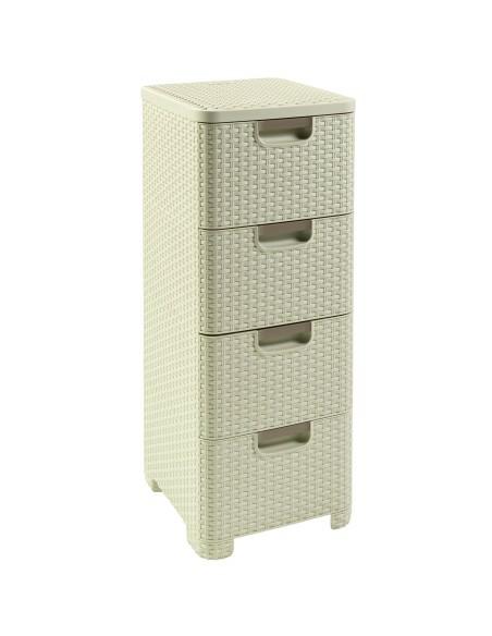 Curver 209 907 Torre de Almacenamiento Estilo Aspecto Rattan Polipropileno 4 x 14 L