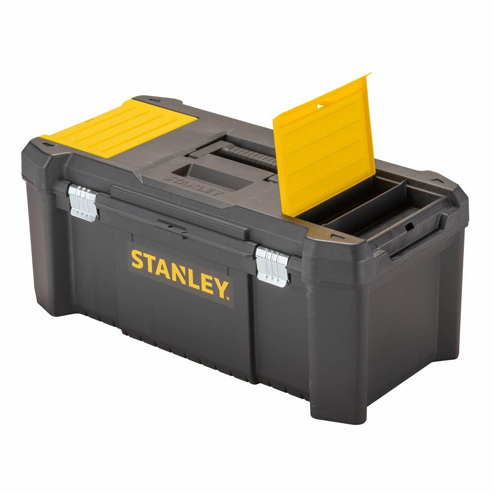 STANLEY Caja de Herramientas Essential, Dimensiones: 66,5 x 33,5 x 28 cm, Cierres Metálicos, Asa Ergonómica, Organizadores en Tapa, Bandeja Extraíble - STST82976-1