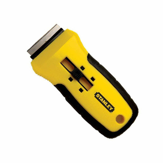 STANLEY Rascavidrios Bimaterial Ergonómico con Cuchilla Retráctil, Incluye 5 Hojas de Recambio, Puño Bimaterial, Cambio Fácil, Ancho Hoja 40mm - 0-28-217