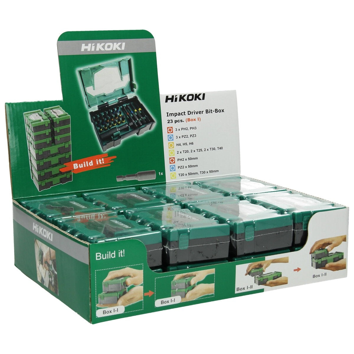 Hikoki 40030021 - Caja de puntas 1/4", 23 piezas, impacto, incl. portapuntas magnético, tamaño I