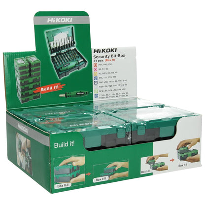 Hikoki 40030023 - Caja de puntas 1/4", 31 piezas, incl. empuñadura de atornillador, tamaño II