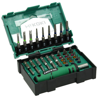 Hikoki 40030023 - Caja de puntas 1/4", 31 piezas, incl. empuñadura de atornillador, tamaño II