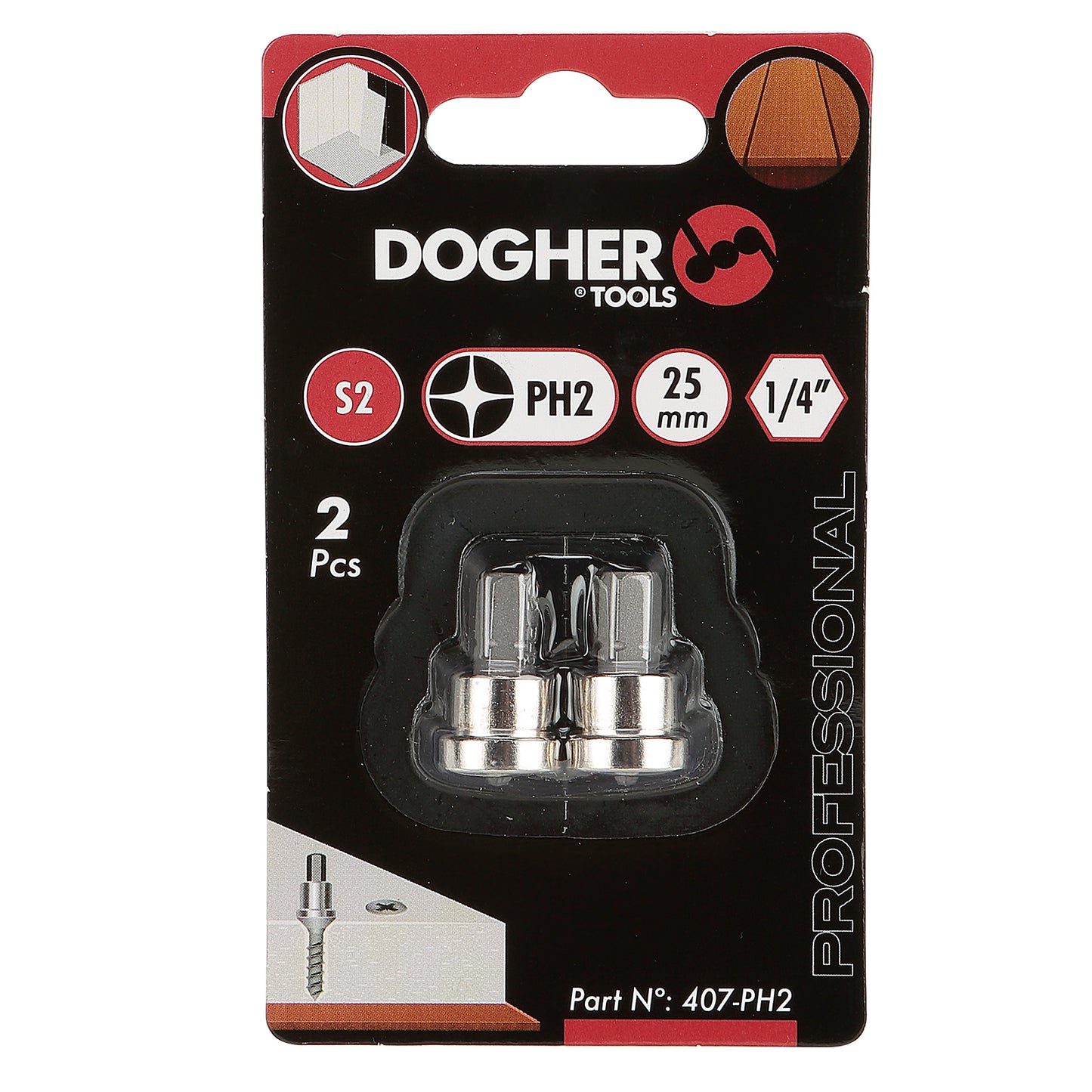 Dogher 407-Ph2 - 2 Puntas Atornillar C/Tope S2 Ph2X25Mm