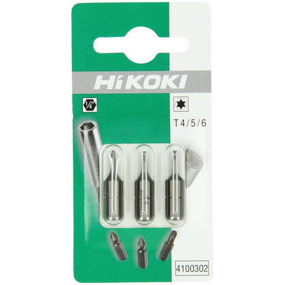 Hikoki 4100302 - 3 puntas 1/4" para tornillos Torx T4 / T5 / T6, 25mm