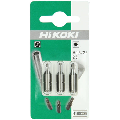 Hikoki 4100306 - 3 puntas 1/4"HEX 1.5 / 2 / 2.5, 25mm