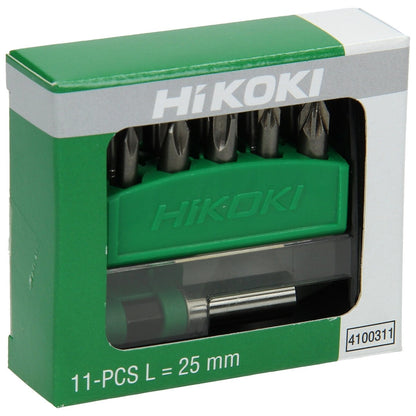 Hikoki 4100311 - Caja de puntas 1/4", 11 piezas, 25 mm, incl. portapuntas magnético
