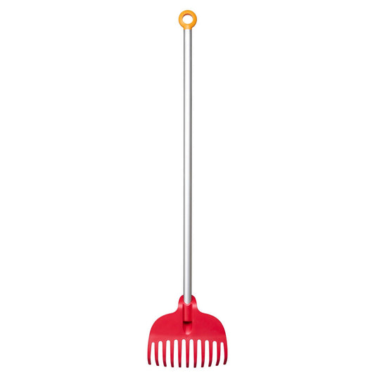Fiskars Rastrillo para niños, Con 11 púas, Longitud: 86 cm, púas de material sintético/ Mango de aluminio, Rojo/Gris/Naranja, 1001419