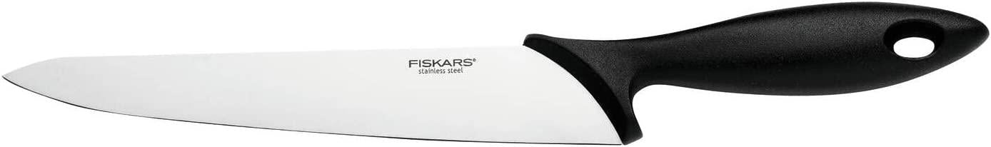 Fiskars Cuchillo de cocina, Essential, longitud de la hoja: 21 cm, acero inoxidable/plástico PP, negro, 1065566