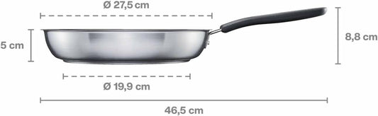 Fiskars Sartén, Ø 26 cm, Con Recubrimiento, Apta para Todas las Placas de Cocina, Acero Inoxidable Reciclado, Functional Form, Plateado/Negro, 1072311