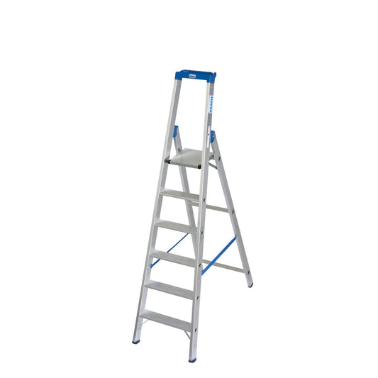 Krause 124531 - Escalera de tijera de aluminio Stabilo con plataforma, 6 peldaños, altura de trabajo 3,40 m