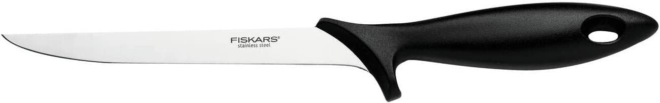 Fiskars Cuchillo para filetear con hoja flexible, Essential, Longitud total: 30 cm, Acero inoxidable/Plástico PP, Negro, 1065567