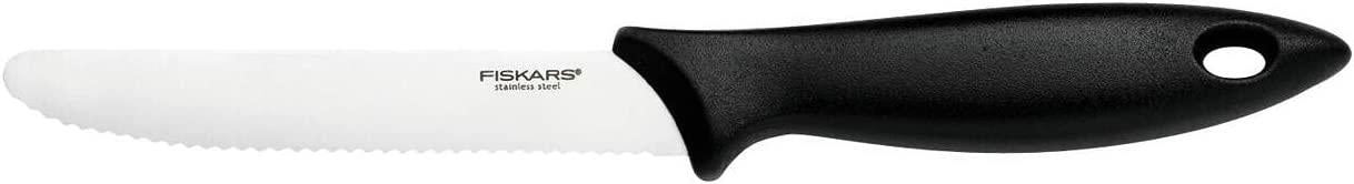 Fiskars Cuchillo para tomates, Essential, Longitud total: 23 cm, Acero inoxidable/Plástico PP, Negro, 1065569