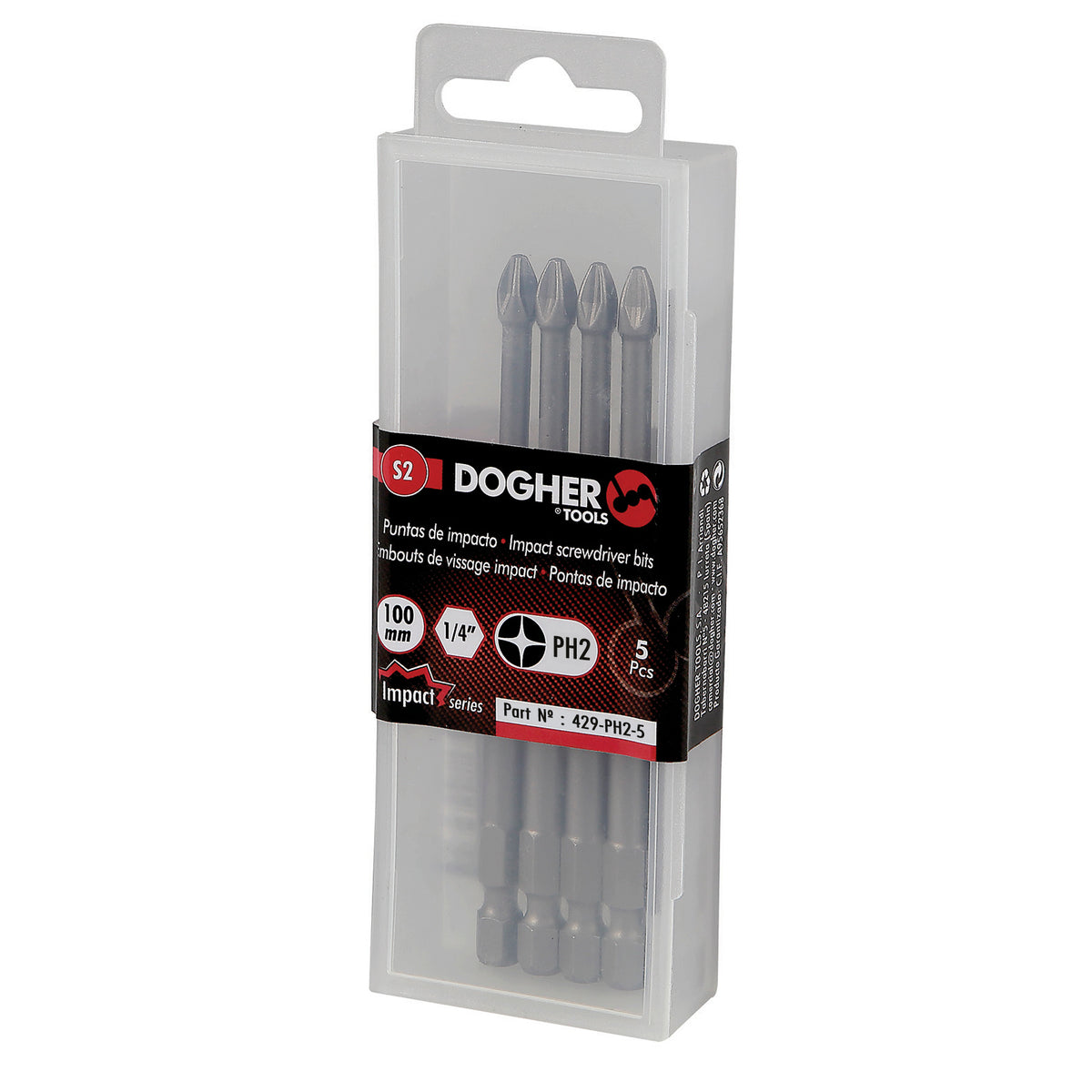 Dogher 429-PH2-5 - Caja 5 Puntas de Atornillar de Impacto 1/4" S2 150mm Phillips PH2