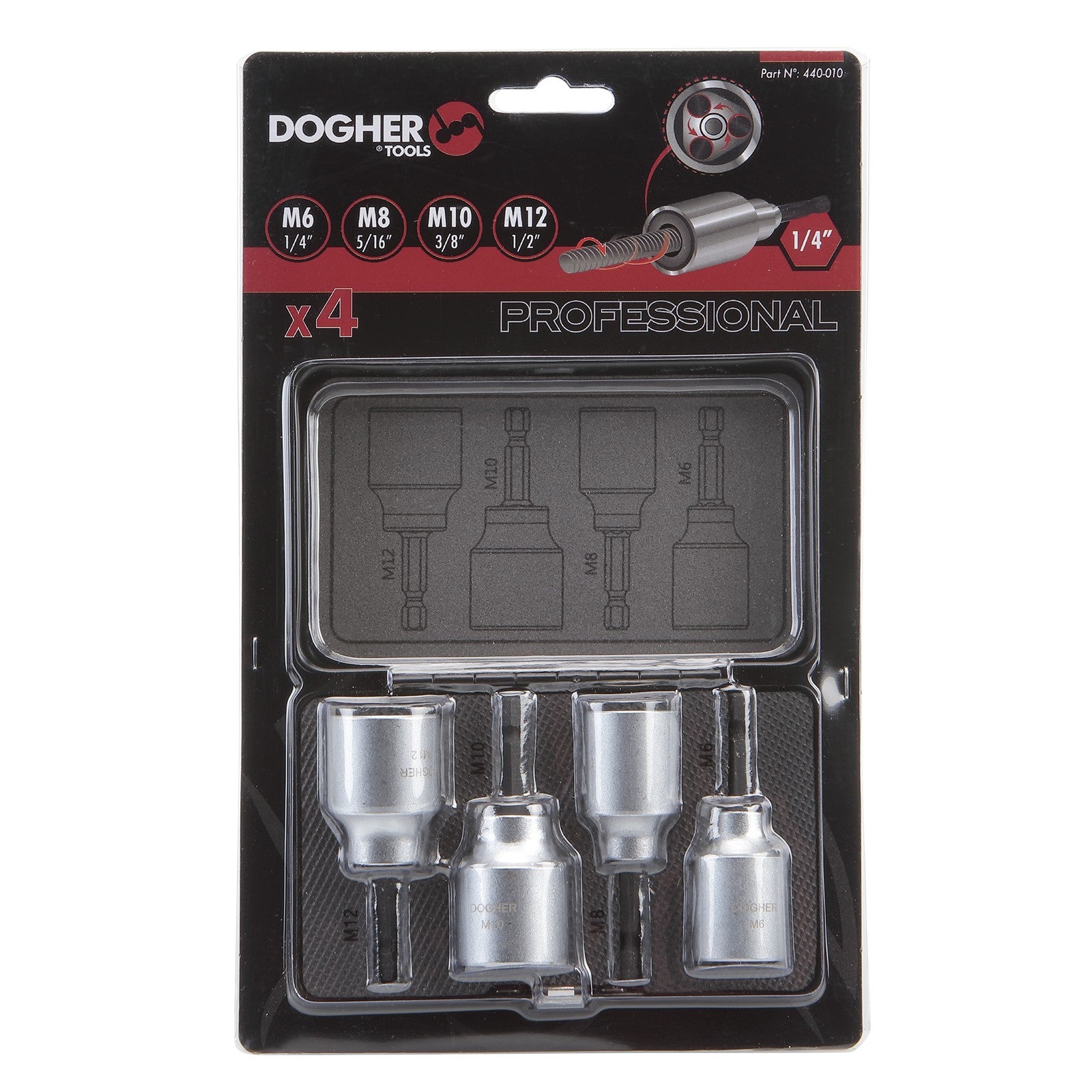 Dogher 440-010 - Juego 4 Vasos 1/4" Varillas M12-10-8-6