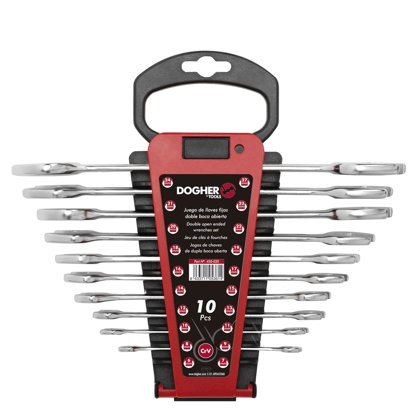 Dogher 450-020 - Juego 10 Llaves Doble Boca Abierta Soporte Plástico
